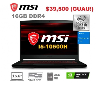 Laptop msi gaming core i5 10500h 2.5 16gb 256gb m.2 gtx 1650