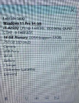 Dell latitude 5490 256gb16gb memory i5-8va gen.