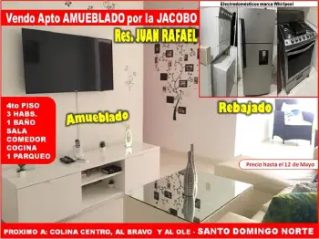 Res. juan rafael por la jacobo vendo apto rebajado 3 habs. y prox. al