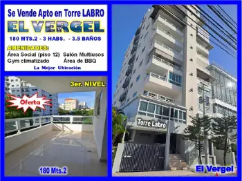 Vendo apto en el vergel torre labro 180 mts.2 3 habs. 3er. nivel con s