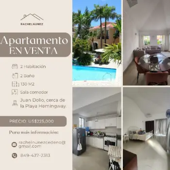 Apartamento de 2 habitaciones en venta en juan dolio.