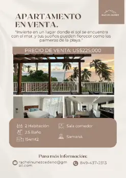 Apartamento de 2 habitaciones en venta en samaná.