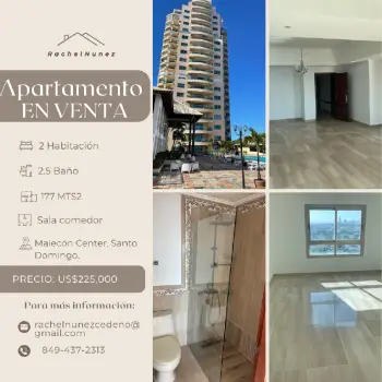 Apartamento de 2 habitaciones en venta en el malecon.