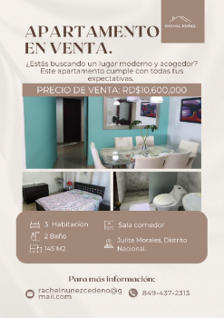 Apartamento de 3 habitaciones en venta en julieta morales.