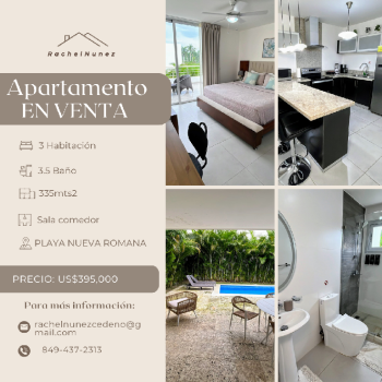 Apartamento de 3 habitaciones en venta en playa nueva romana.