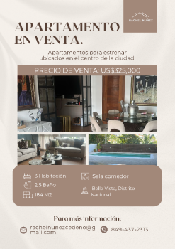 Apartamento de 3 habitaciones en venta en bella vista.
