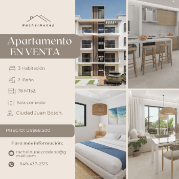 Apartamento de 3 habitaciones en venta en la ciudad juan bosch.