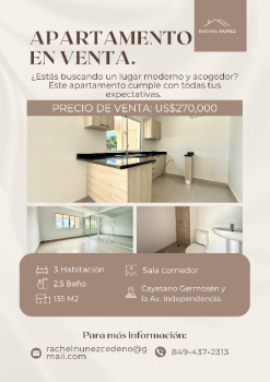 Apartamento de 3 habitaciones en venta en la av. independencia.
