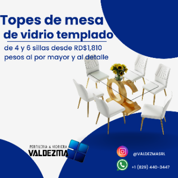 Topes de vidrio templado ded 4 y 6 sillas