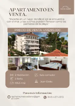 Apartamento de 2 habitaciones en venta en juan dolio.