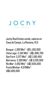 Jochy real estate vende solares en casa de campo la romana r.d