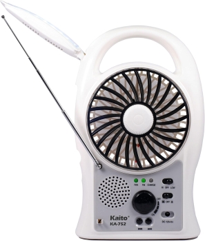 Ventilador portátil recargable 3 en 1 con linterna led y radio fm
