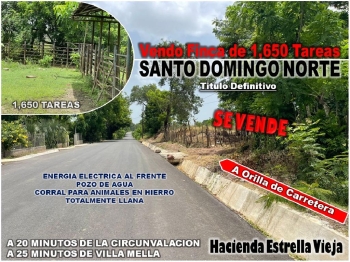 Vendo finca de 1650 tareas en santo domingo norte a la orilla del asfa