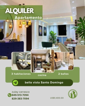 Apartamento amueblado en alquiler – bella vista santo domingo d.n