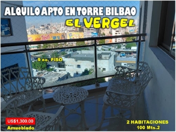 Alquilo apto 2 habs en el verge torre bilbao 100 mts.2 piso 9