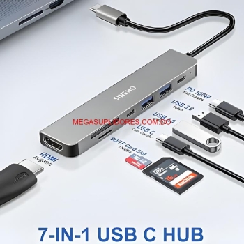  adaptador hub usb tipo c 7 en 1 – hdmi 4k microsd usb pd 100w