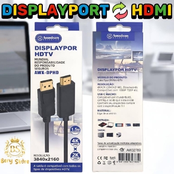 Cable displayport a hdmi - 4k uhd - 1.5 metros  displayport