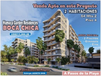 Vendo apto 2 habs. en proyecto hamaca garden residences boca chica pis
