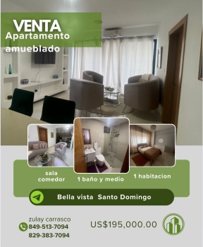 En venta apartamento  amueblado en bella vista sur –  santo domingo