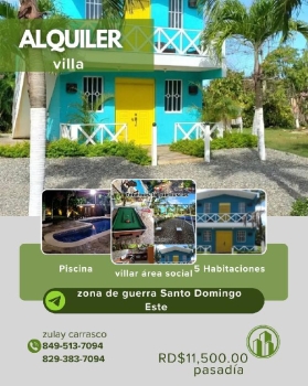 Rento preciosa villa en guerra santo domingo este