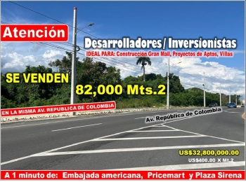 Vend0 82000 mts.2 de terreno en la misma republica de colombia a pasos