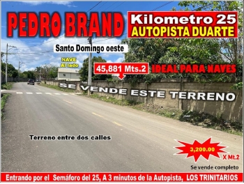Vendo 45881mts.2 de terreno en pedro brand ideal para naves calle asfa