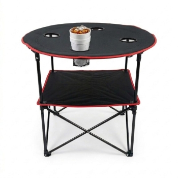 Mesa plegable con porta-vasos  compacta y fácil de guardar