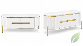 Mueble tv moderno blanco con detalles dorados