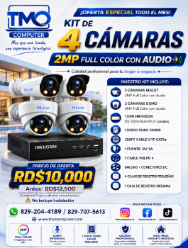 Kit de 4 camaras 2mp full color con audio