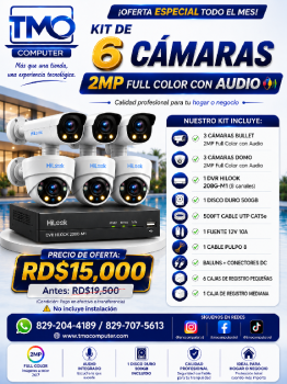 Kit de 6 camaras 2mp full color con audio