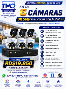 Kit de 6 camaras 5mp 3k full color con audio
