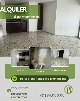Apartamento en alquiler vacio  en bella vista santo domingo