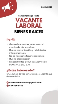 Asesores inmobiliarios vacante para santo domingo norte