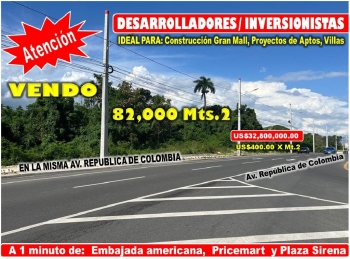 Vend0 82000 mts.2 de terreno en la misma republica de colombia a pasos