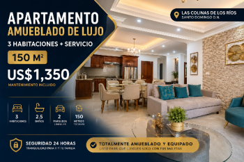 Apartamento amueblado de lujo  3 habitaciones  hab. servicio  150 m  u