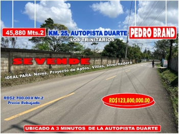 Vendo terreno para naves aptos en pedro brand 45881 mts.2 rebajada a 3