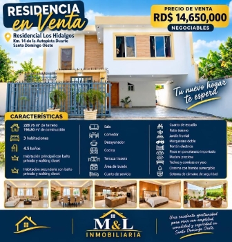 Vendo hermosa casa.  residencial los hidalgos  km14 autopista duarte
