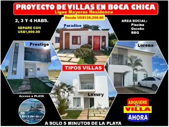 Se venden villas en boca chica a solo 5 minutos de la playa con los me