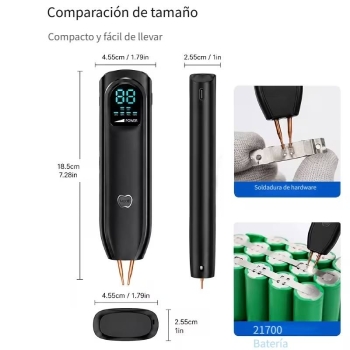 Oldadora de puntos portátil lcd recargable para baterías 18650