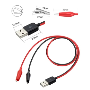 Cable de prueba usb macho a pinzas caimán / cocodrilo 5v