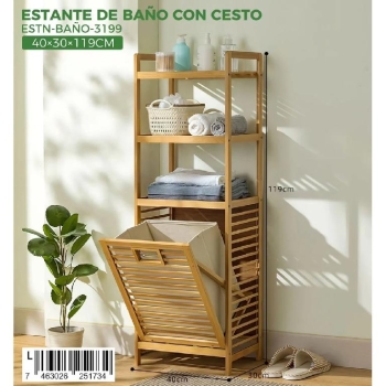 Estante de bano con cesto abatible