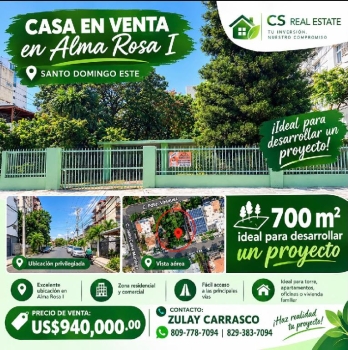 casa en venta en alma rosa i santo domingo este calle octavio mejía r
