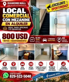 Se alquila local comercial con mezanine en plaza diamond mall