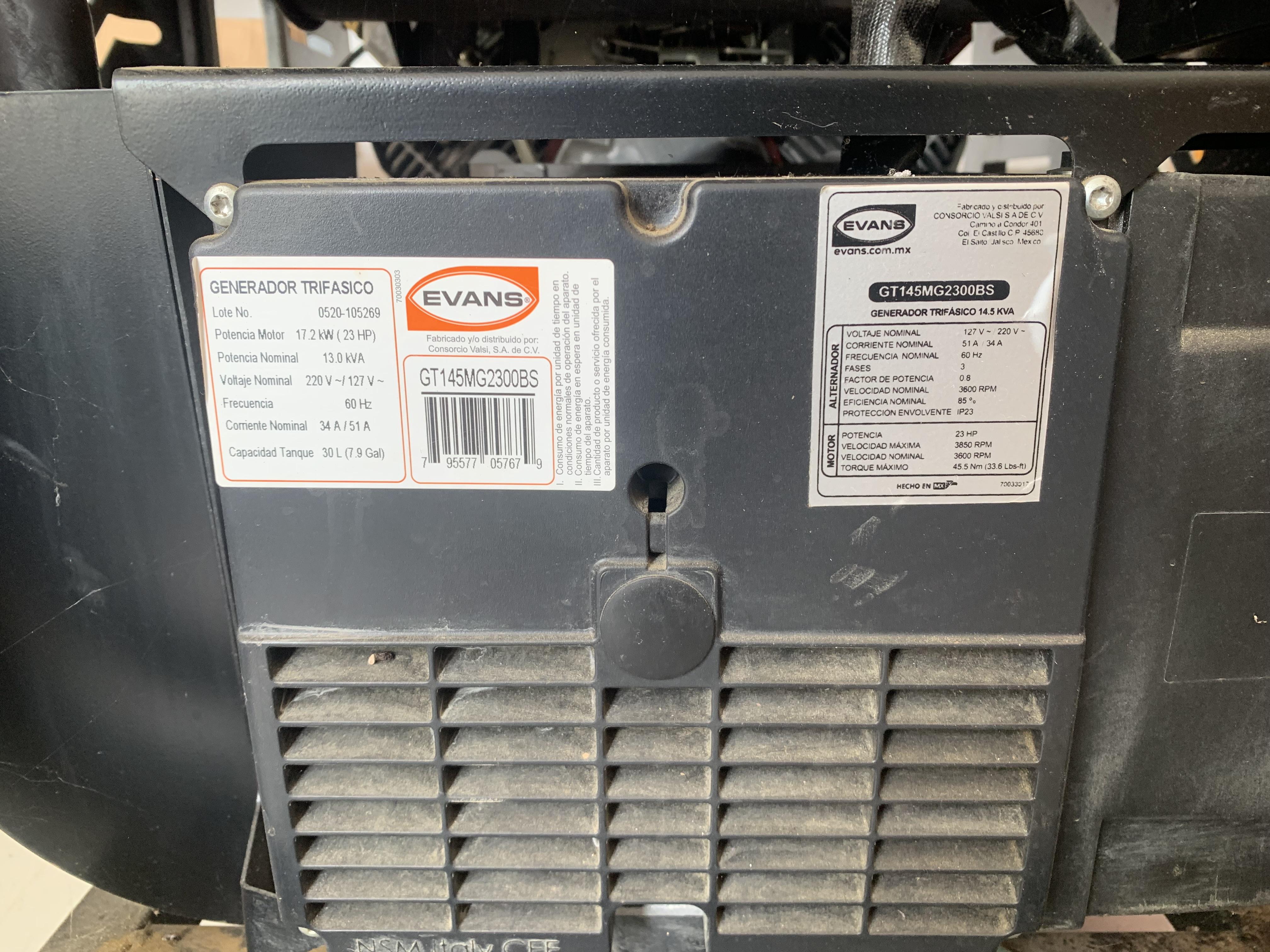 Generador  trifasico Evans 13 KW  Foto 7277155-6.jpg
