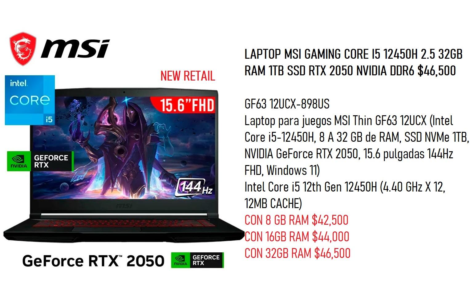 MSI GAMING GF63 CORE I5 12450H 32GB RAM 1TB SSD RTX 2050 NVIDIA DDR6 4 Foto 7287660-1.jpg