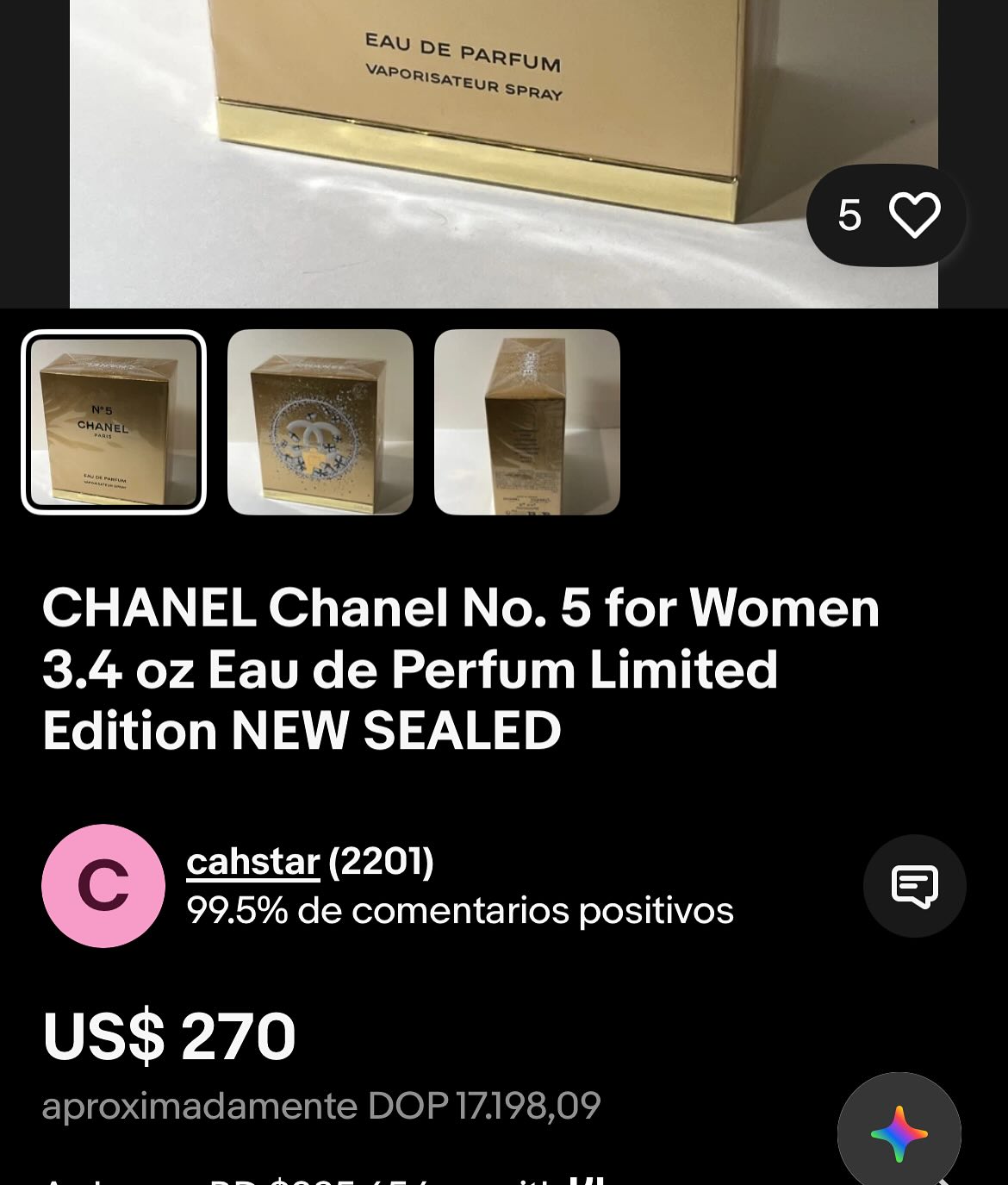 Perfume CHANEL N” 5 PARFUM EDICIÓN LIMITADA para dama 3.4 FL.OZ 100ml. Foto 7289432-3.jpg