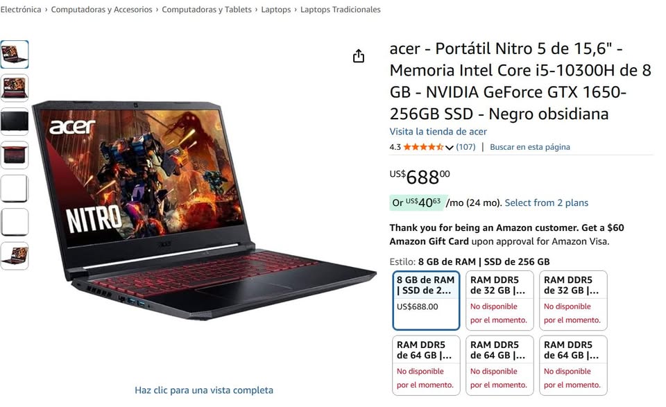 Laptop para videojuegos Acer Nitro 5 Foto 7289611-5.jpg