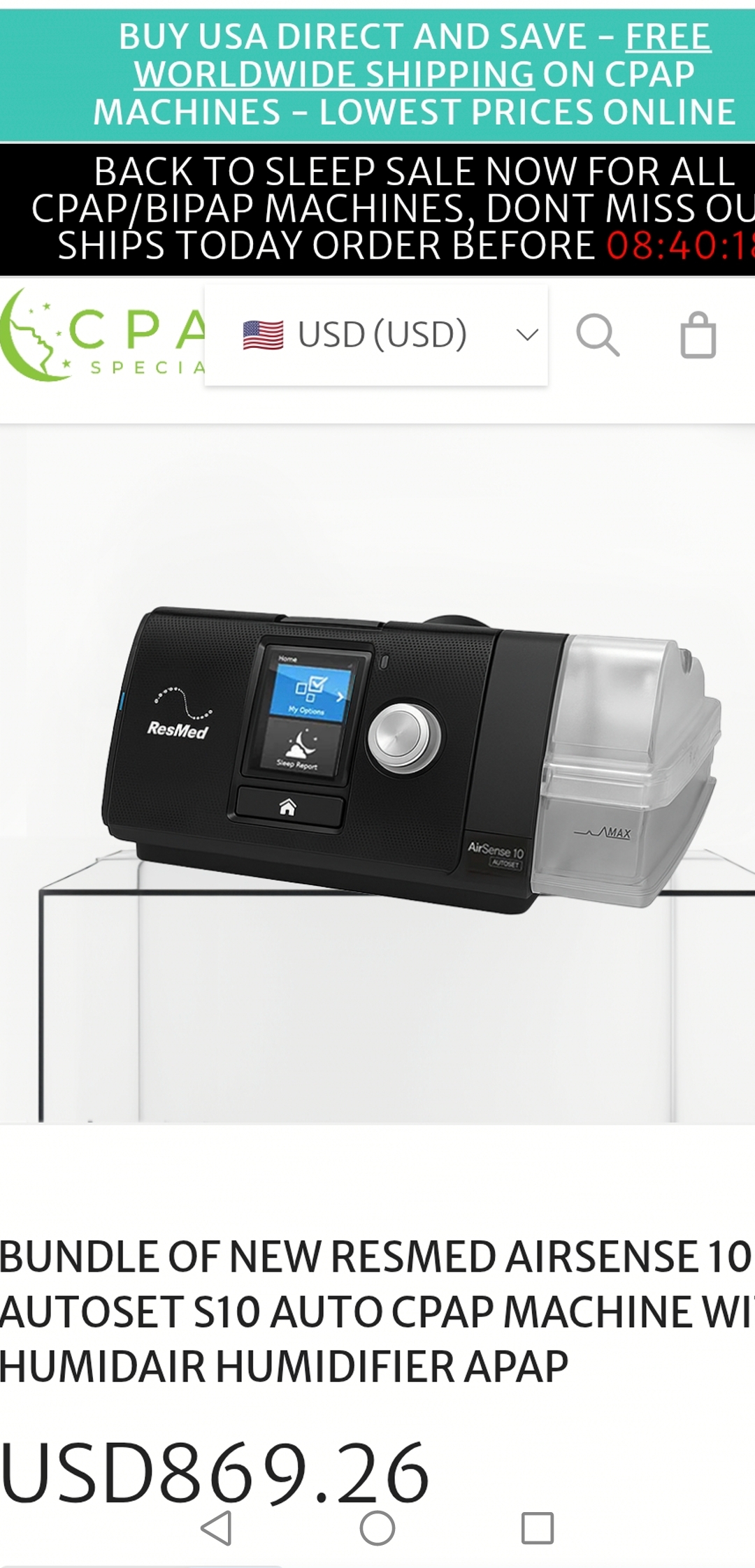 Cpap airsense autoset resmed 10 para terapia de  sueño Foto 7290486-3.jpg
