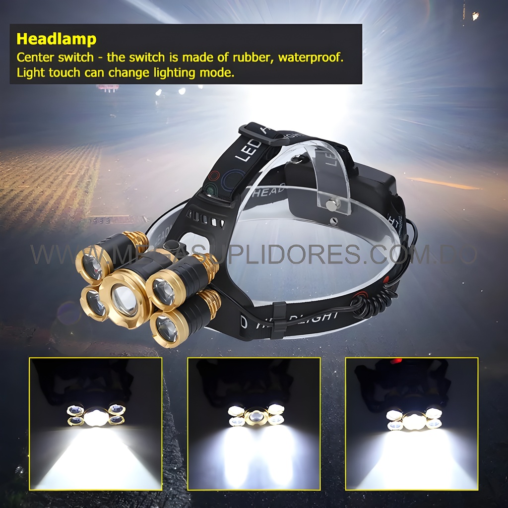  Lampara Minera Linterna Cabeza 5 Focos – Recargable  Luz de Pesca y  Foto 7304496-7.jpg