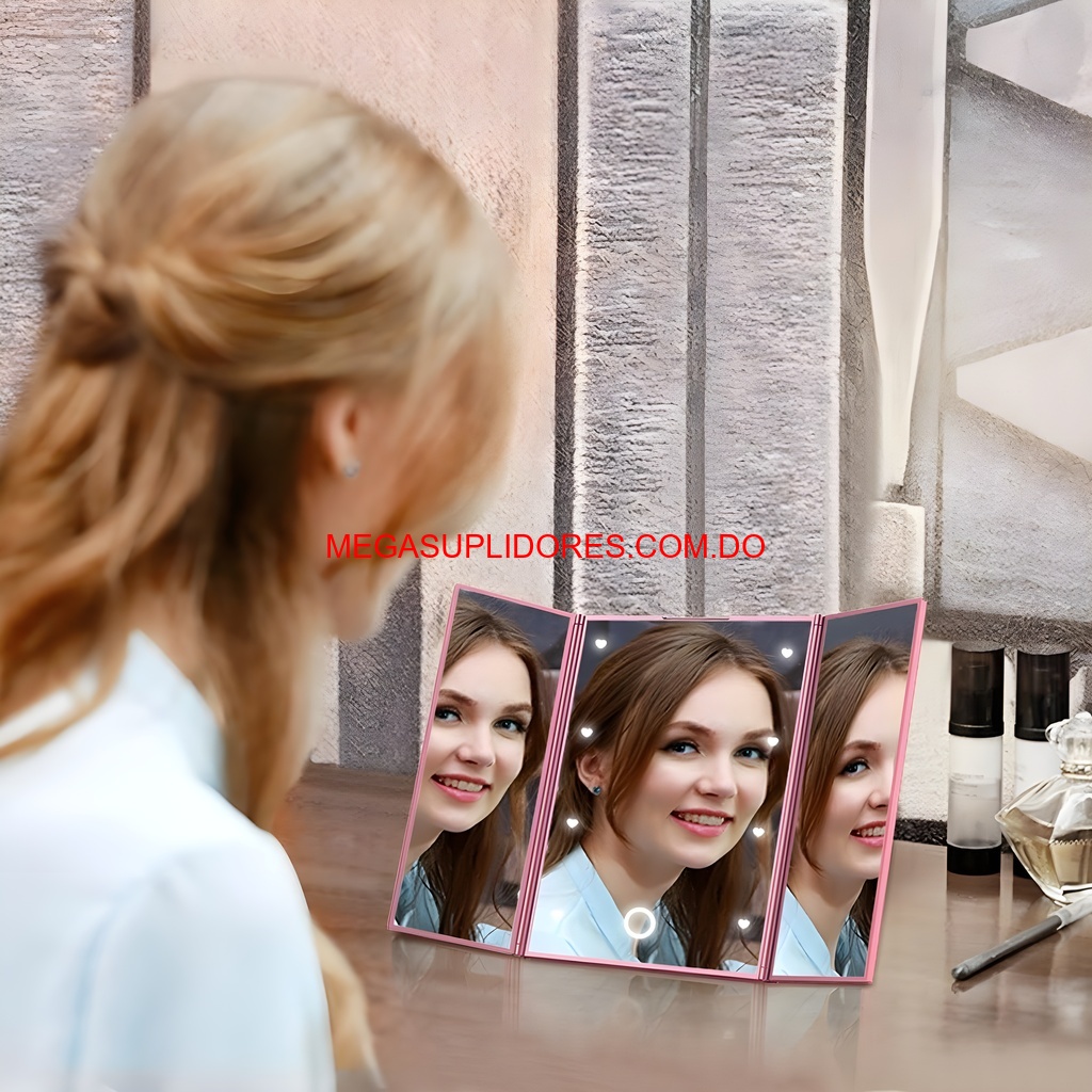  Mini Espejo de Maquillaje Iluminado LED Portátil con Luz Ajustable Foto 7304718-6.jpg